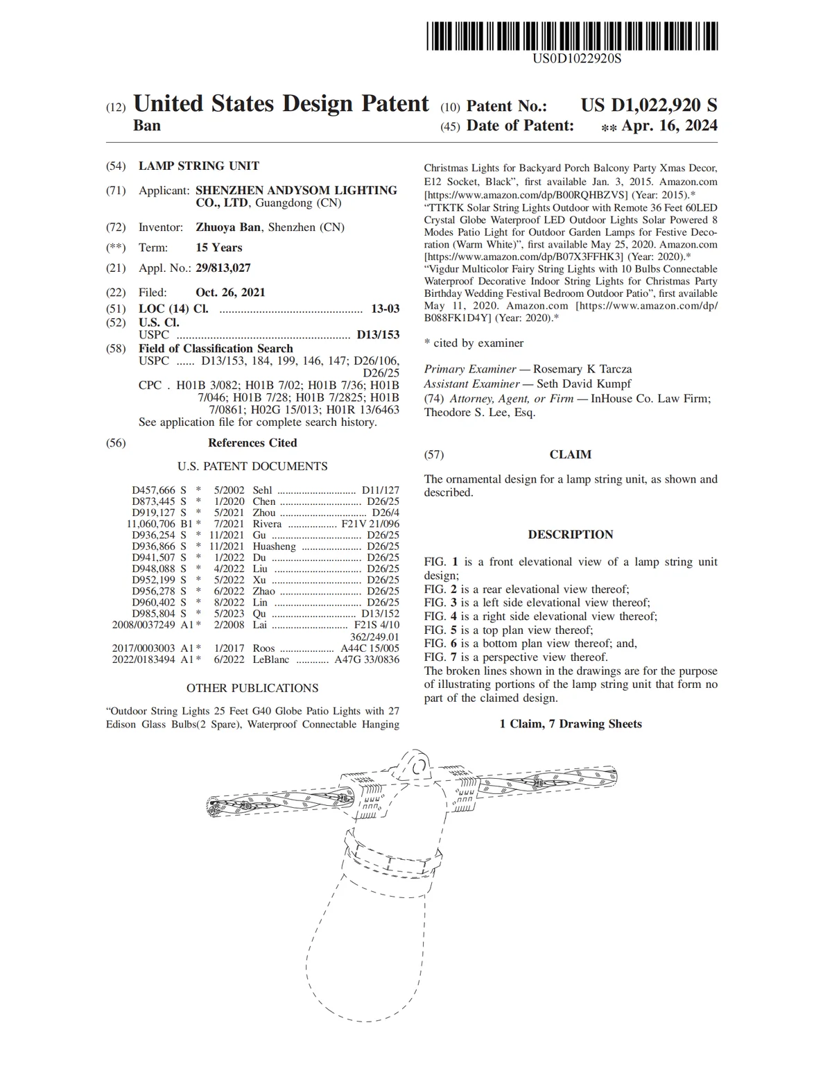 Patent certificate for LED fairy string lights