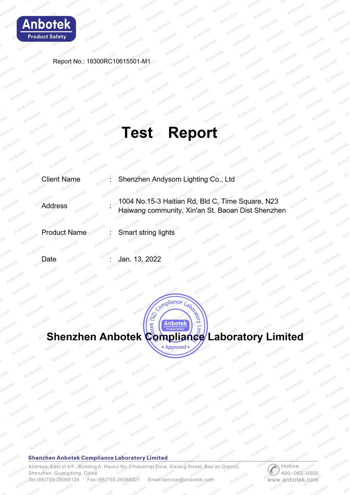 RoHS test report for smart LED string lights